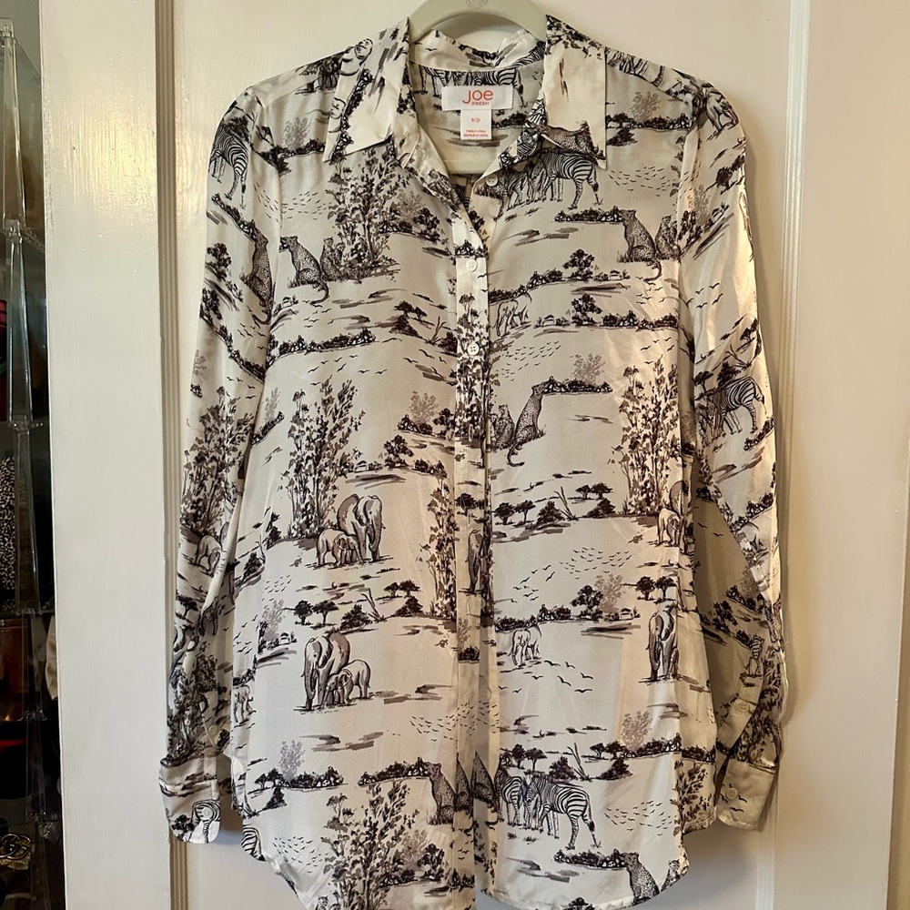 Joe Fresh Safari Print Blouse in Black and White